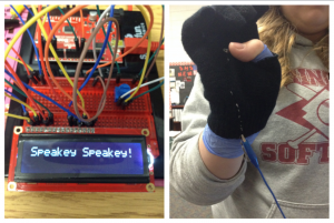 LCD Screen (left) design to display text inputed from the Speakey Speaky Glove (right). 